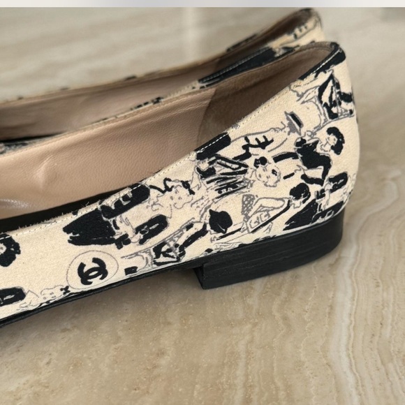Vintage Chanel black and white Coco silk ballerina's with rosette - Picture 6 of 7